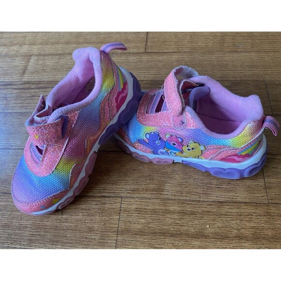 Care Bears Girls Shoes Purple Pink Toddler Light Up Sneakers 90s Y2K 8 EUC - Picture 2 of 7